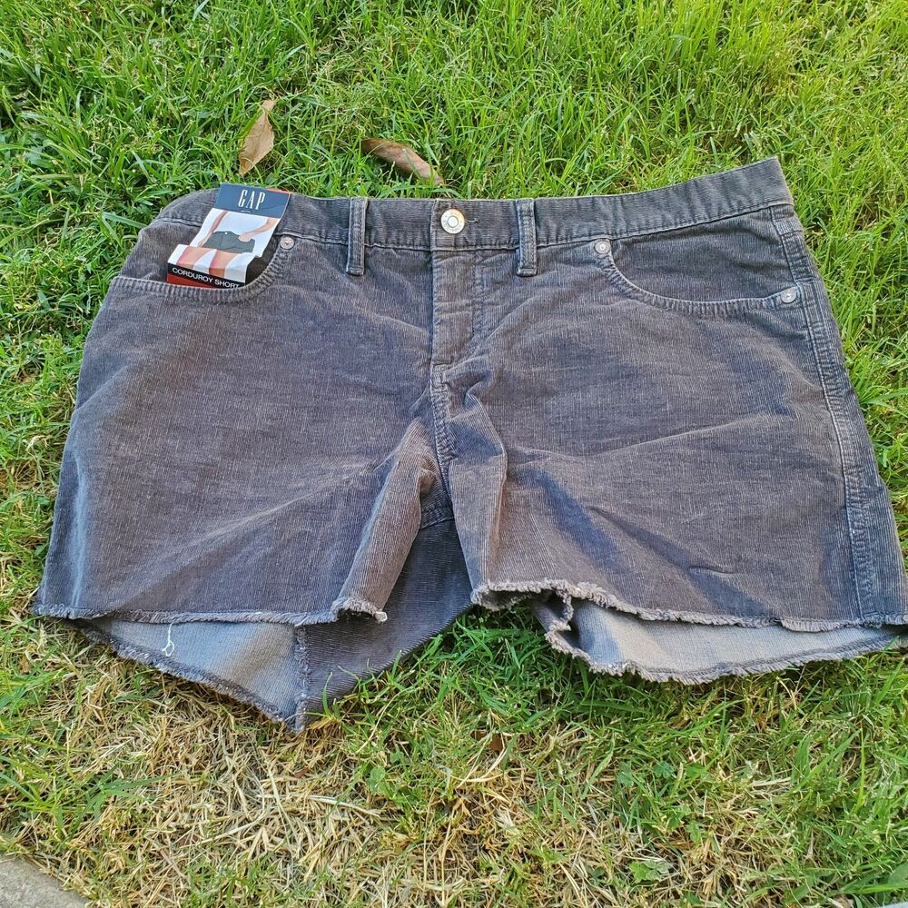 Gap Womens Corduroy Shorts Size 14 Mid Rise Soft Stretch Gray Frayed Hem New
